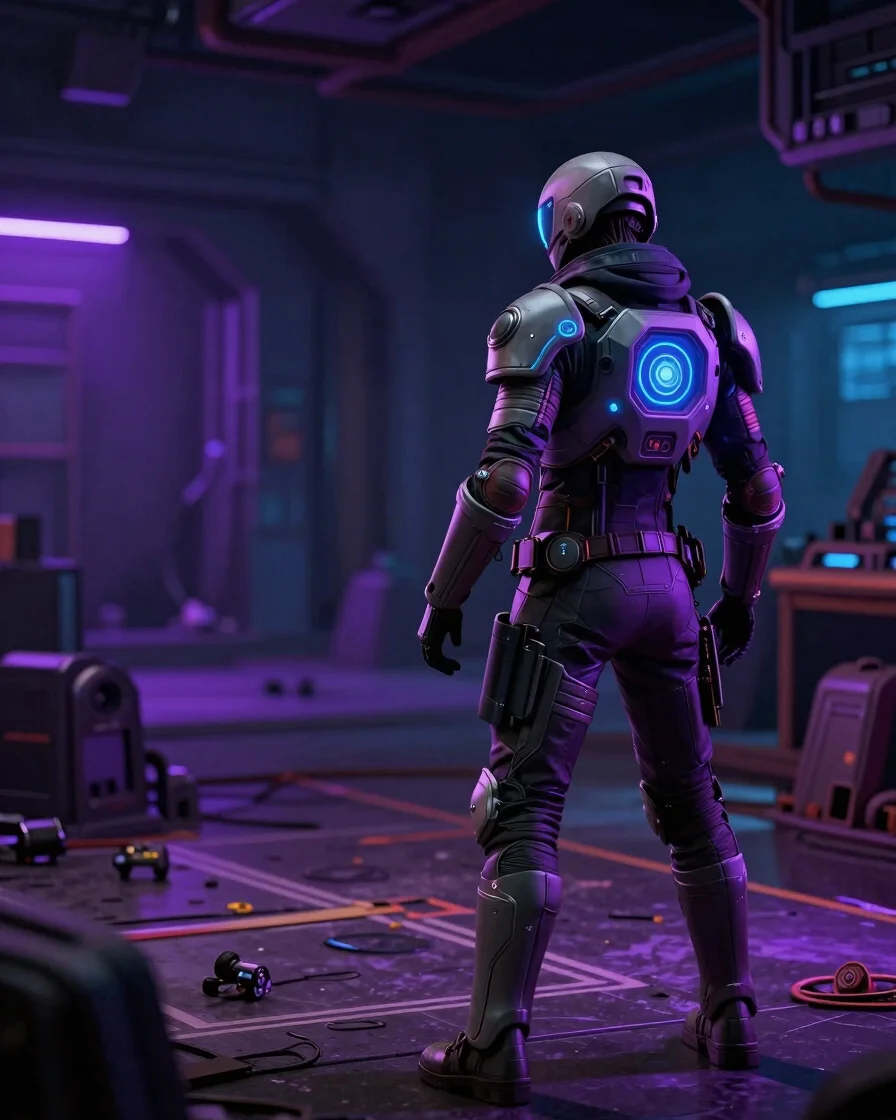 Cenário de jogo em primeiro plano com personagem fictício em arma